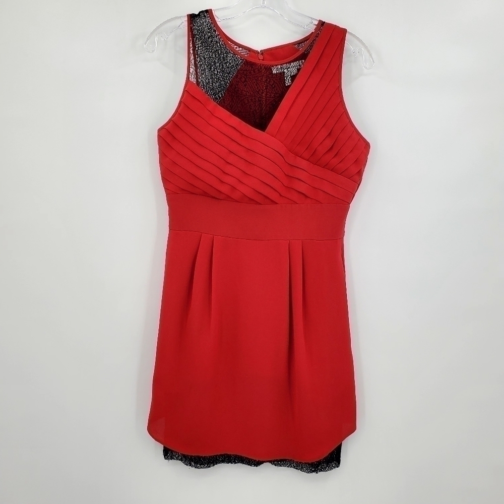 BCBGeneration Pink and Black Trim Mini Sheer Back Dress, Sangria